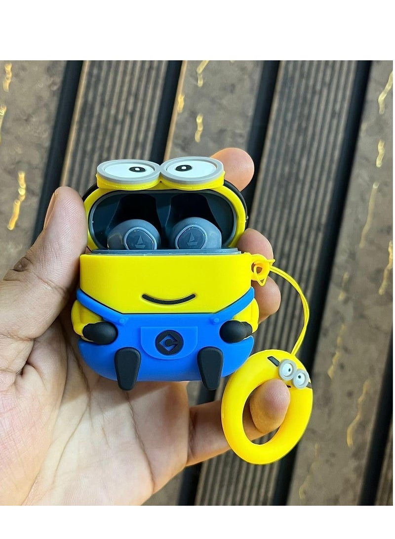 Airdops 4 Case Cover Compatible with Boat Airdope, Soft Silicone Skin Case Cover Shock-Absorbing Protective Case with Anti-Lost Metal Keyring(Minion)-Yellow & Blue - Image 4