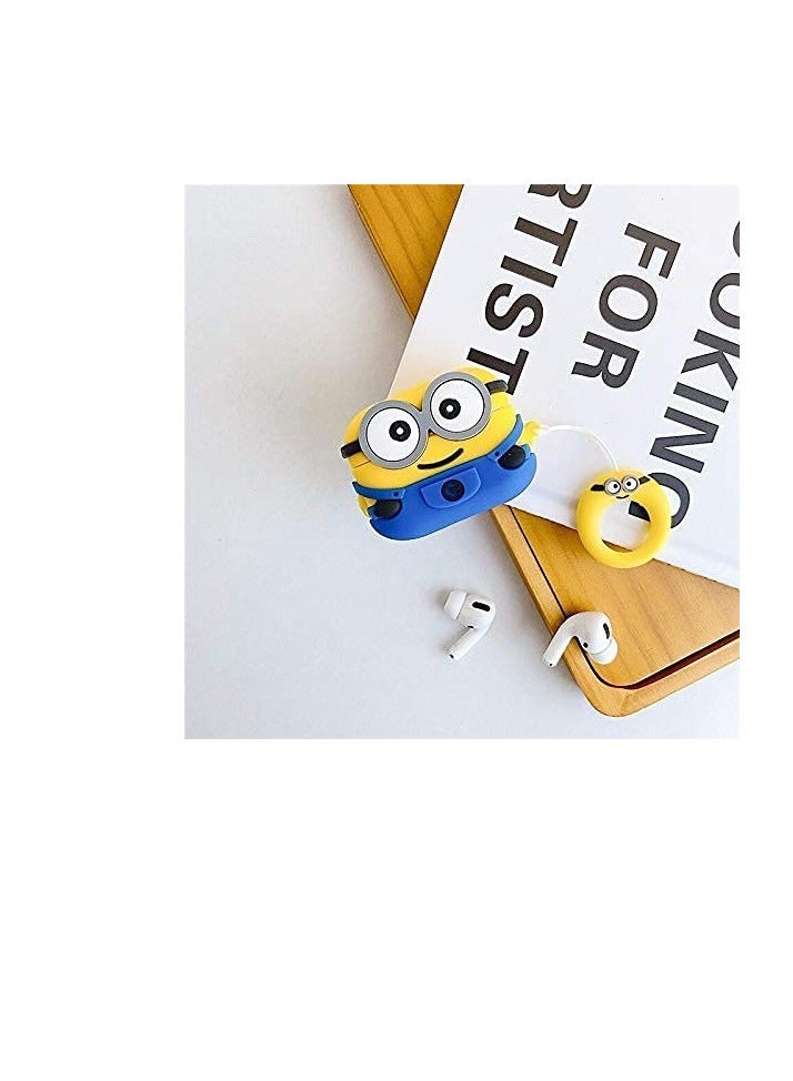 Airdops 4 Case Cover Compatible with Boat Airdope, Soft Silicone Skin Case Cover Shock-Absorbing Protective Case with Anti-Lost Metal Keyring(Minion)-Yellow & Blue - Image 2