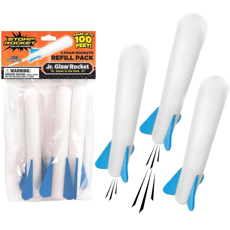 Stomp Rocket Jr Glow Rocket Refills, 3 Rockets - Replacement Glow in The Dark Rockets for Soft Foam Rocket Launcher for Kids - Fun Backyard & Outdoor Kids Toys Gifts for Boys & Girls - Image 1