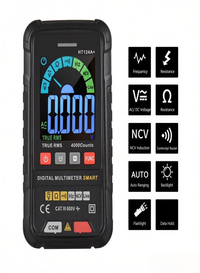 HABOTEST HT124A+ Multimeter 4000 Counts True RMS Smart Digital Multimeter 600V AC/DC Voltage Resistance Continuity Frequency NVC Live Wire Tester with LCD Color Screen - Image 4