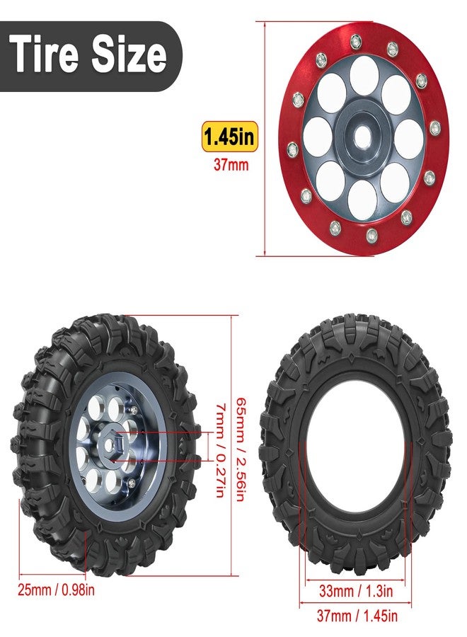 LRFHL 1.3" Beadlock Wheel Tires Aluminum 1.3 Beadlock Wheels and Tires Upgraded 1.45-inch Wheel for 1/24 SCX24 1/18 TRX4M RC Crawler Car Upgrade (4PCS) - Image 4