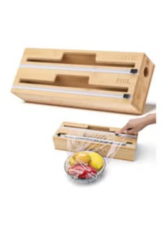 Generic Bamboo Kitchen Drawer Organizer Aluminum Foil Plastic Wrap Dispenser With Slide Cutter Ziplock Bag Food Storage Organizer  - Image 5