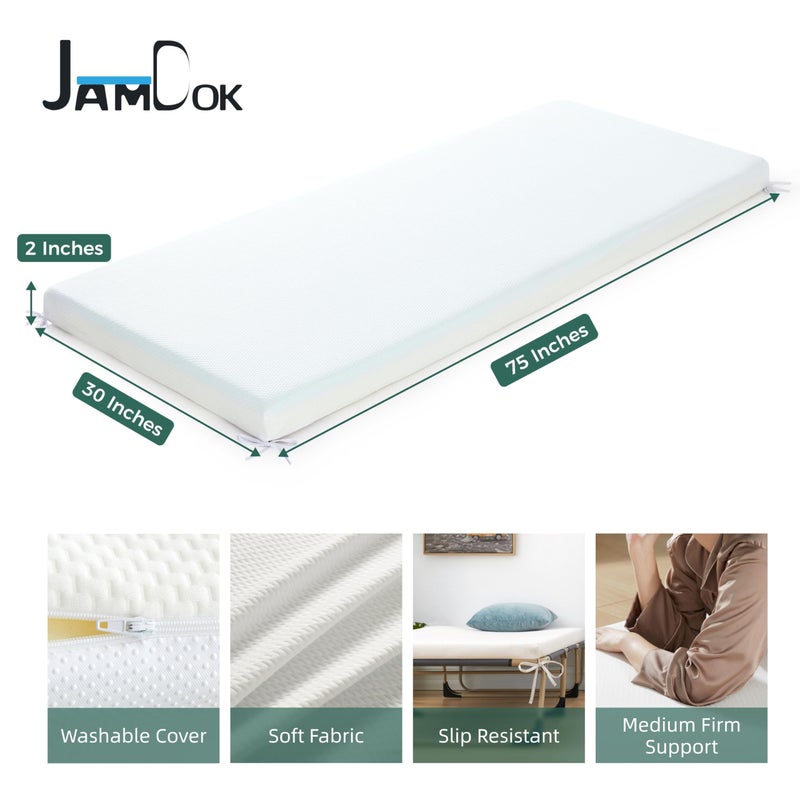 Jamdok 2Inch Cot Mattress Topper,Narrow Twin Foam Mattress for Camping Cot,Sofa Bed,Pull Out Chair Cushion,Portable,Roll Up Surpportive Sleep Pad(75 x 30) - Image 3