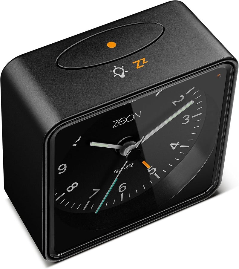 Zeon Bedside Analogue Alarm Clock with Light and Snooze Function Silent NonTick Battery Powered Alarm Clock in Black CE4550 - Image 4
