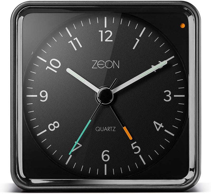 Zeon Bedside Analogue Alarm Clock with Light and Snooze Function Silent NonTick Battery Powered Alarm Clock in Black CE4550 - Image 1