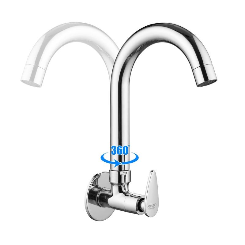 SPAZIO Vignet Brass Sink Cock TapKitchen Sink Faucet with 360 Degree Swivel Spout Foam Flow Pattern Hot OR Cold Water for Kitchen Sink Wash Basin Chrome Finish with Wall Flange - Image 4