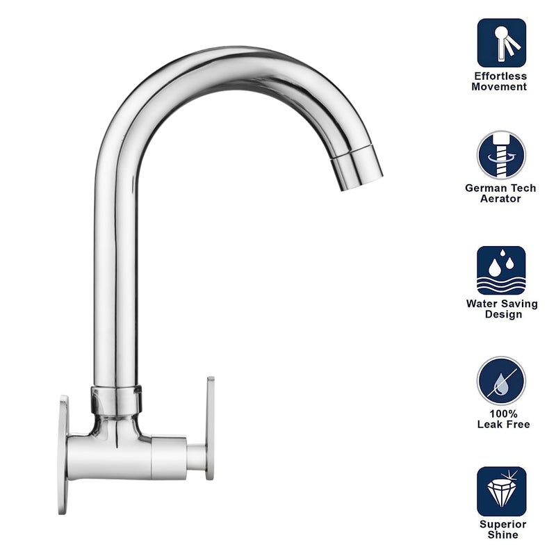SPAZIO Vignet Brass Sink Cock TapKitchen Sink Faucet with 360 Degree Swivel Spout Foam Flow Pattern Hot OR Cold Water for Kitchen Sink Wash Basin Chrome Finish with Wall Flange - Image 2