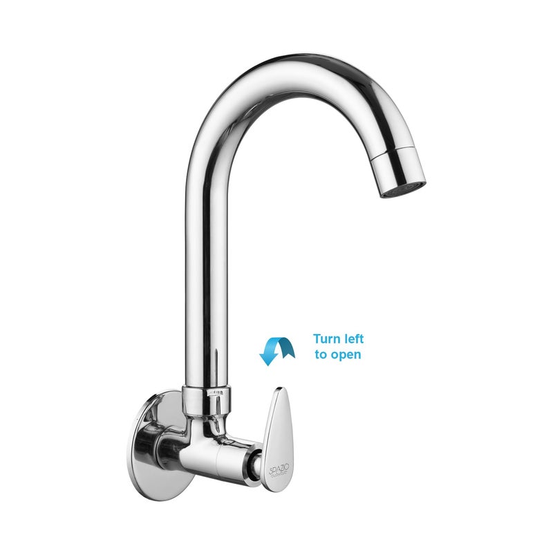 SPAZIO Vignet Brass Sink Cock TapKitchen Sink Faucet with 360 Degree Swivel Spout Foam Flow Pattern Hot OR Cold Water for Kitchen Sink Wash Basin Chrome Finish with Wall Flange - Image 3