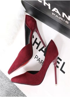 Eloshman 10cm Fashionable And Minimalist Slim Heel Suede Shallow Mouthed Pointed Women's Singles Shoes Wine Red  - Image 2