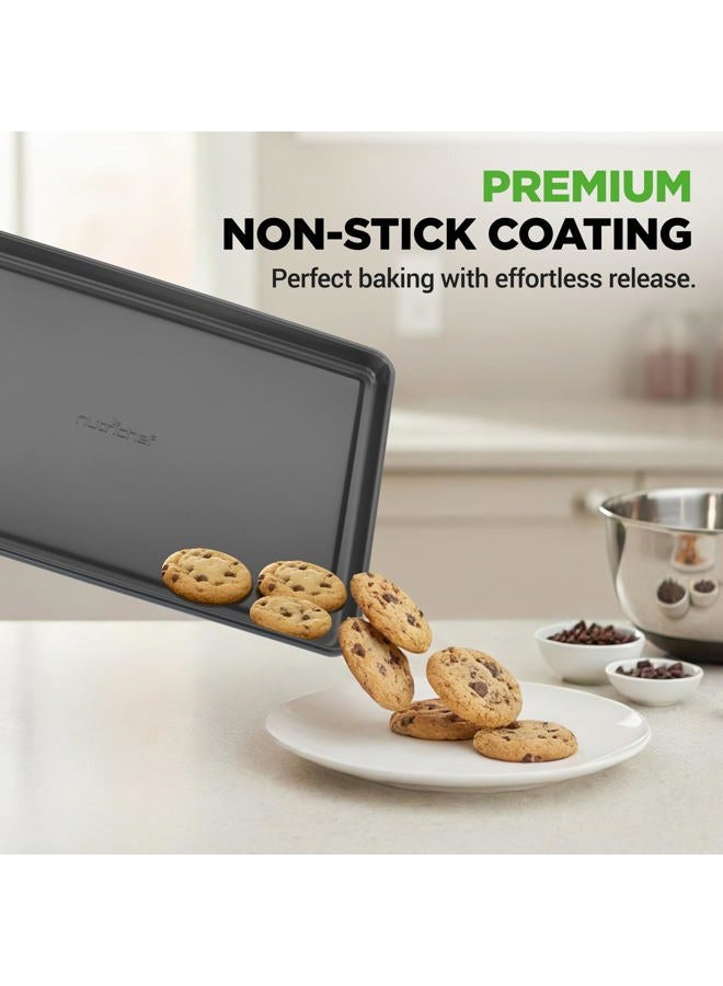 NutriChef 8-Piece Nonstick Stackable Bakeware Set - PFOA, PFOS, PTFE Free Baking Tray Set w/Non-Stick Coating, 450°F Oven Safe, Round Cake, Loaf, Muffin, Wide/Square Pans, Cookie Sheet (Black) - Image 4