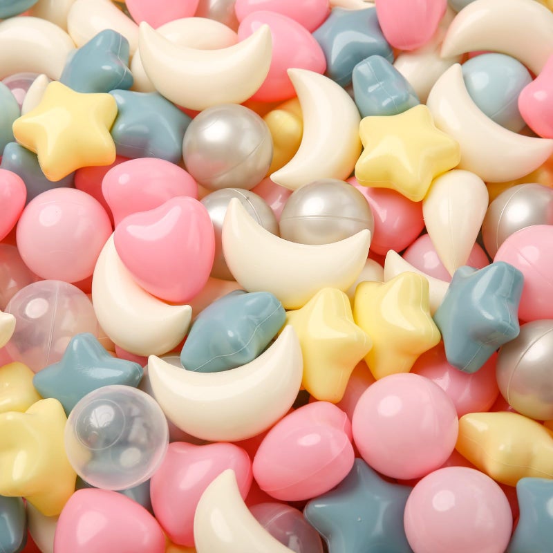 TRENDPLAY Star Ball Pit Balls 100Piece Set Vibrant Mix of Shapes Mix Stars Shapes for Kids Perfect for Parties Playtime Pink Light Pink White Clear - Image 2
