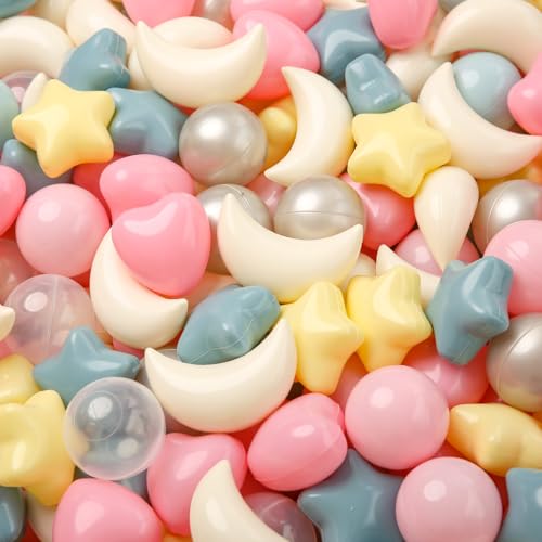 TRENDPLAY Star Ball Pit Balls 100Piece Set Vibrant Mix of Shapes Mix Stars Shapes for Kids Perfect for Parties Playtime Pink Light Pink White Clear - Image 1