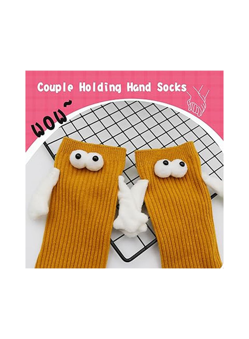 KASTWAVE 2 Pairs Children's Hand Holding Socks, Boy and Girl Mid-Calf Socks, Solid Color Cute Funny Student Sports Socks, 3D Doll Couple Sock, Funny Gift, Hand In Hand Socks, Magnetic Socks (Brown, 26CM) - Image 4