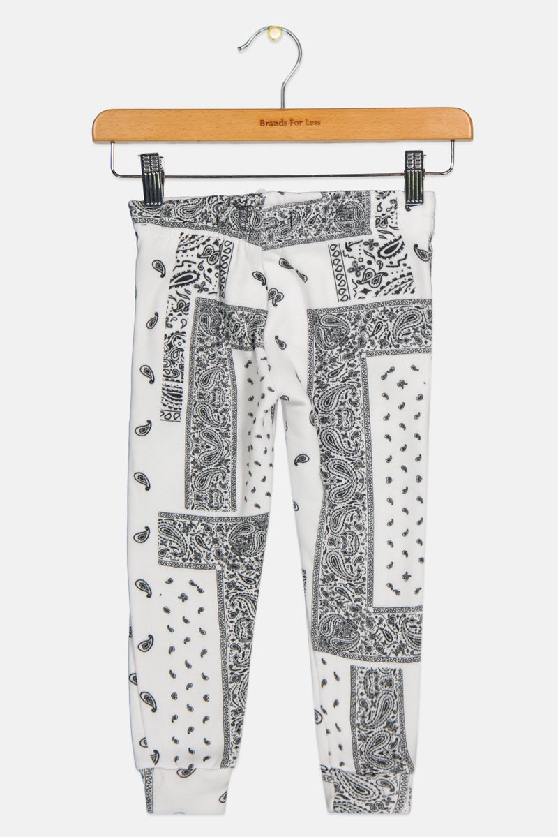 brooklyn Kids Boy Paisley Print Sweatpants, White  - Image 2