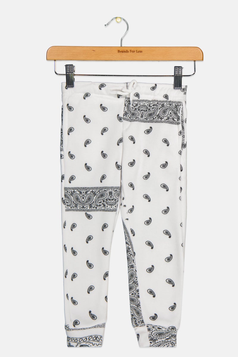 brooklyn Kids Boy Paisley Print Sweatpants, White  - Image 1
