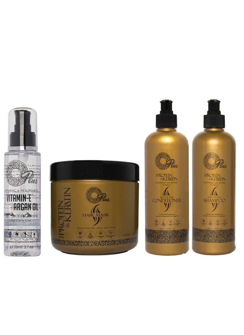 O Plus shampoo, conditioner and mask for protein and keratin treated hair 500 ml and O Plus anti-frizz serum 120 ml does not contain sulfates or sodium