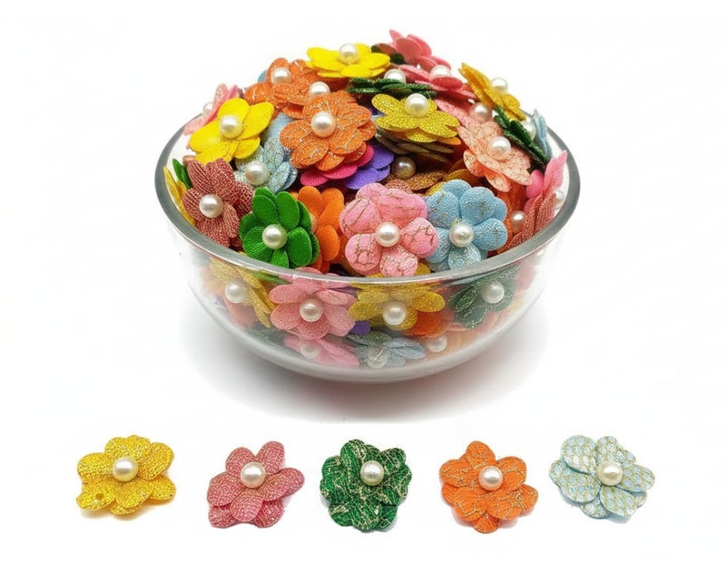 PRANSUNITA Multicolored Stem Less Fabric Decoration Flower with White Beads, Size - 3 cm, Handmade for Dresses, Gift Wedding Packaging, Radha Krishna & Baby Shower, Pack of 50 pcs - Image 4