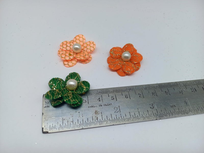 PRANSUNITA Multicolored Stem Less Fabric Decoration Flower with White Beads, Size - 3 cm, Handmade for Dresses, Gift Wedding Packaging, Radha Krishna & Baby Shower, Pack of 50 pcs - Image 5