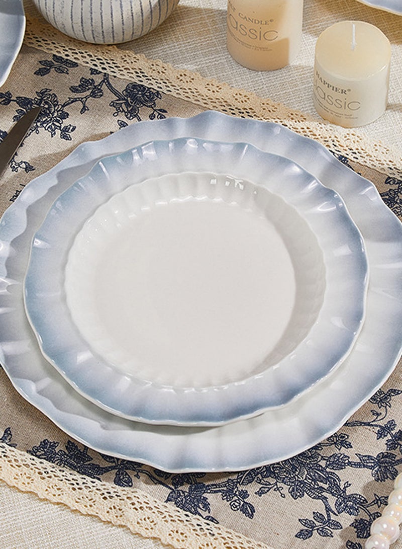 19 - Piece Smoke - Blue Petal Ceramic Dinnerware Set For 4, 4 Bowls + 4 Plates + 4 Spoons + 5 Chopsticks + 1 Soup Bowl + 1 Ladle,Microwave & Dishwasher Safe, Ideal For Home Dining, Brunch, Housewarming Gift, Kitchen Tableware - Image 5