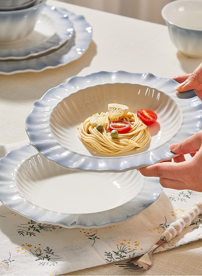 19 - Piece Smoke - Blue Petal Ceramic Dinnerware Set For 4, 4 Bowls + 4 Plates + 4 Spoons + 5 Chopsticks + 1 Soup Bowl + 1 Ladle,Microwave & Dishwasher Safe, Ideal For Home Dining, Brunch, Housewarming Gift, Kitchen Tableware - Image 4