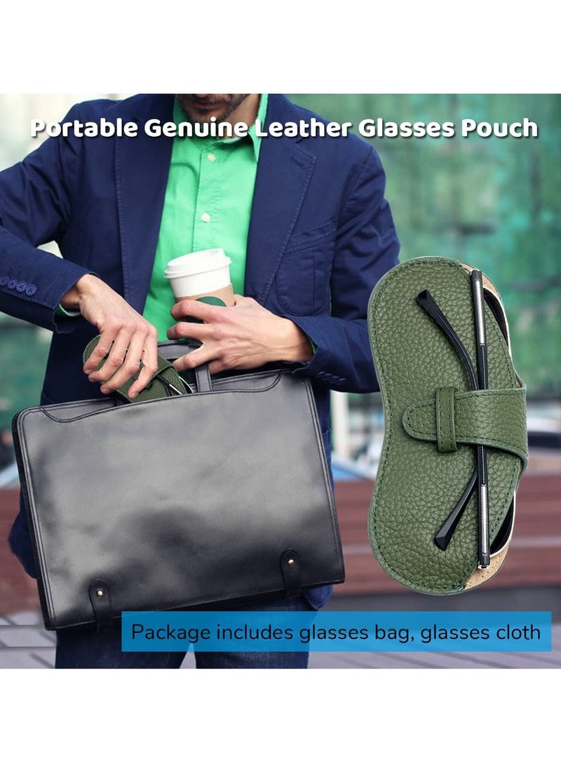 SYOSI Glasses Case Soft Portable Universal Genuine Leather Slim Eyeglass Pouch for Sunglasses Reading Glasses Eyeglass Black  - Image 2
