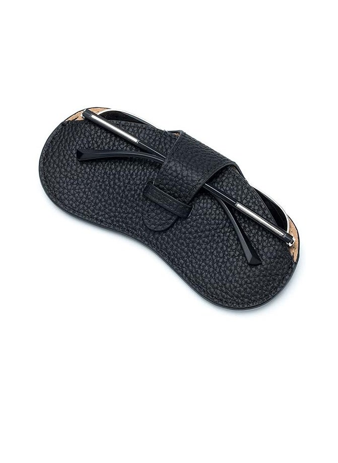 SYOSI Glasses Case Soft Portable Universal Genuine Leather Slim Eyeglass Pouch for Sunglasses Reading Glasses Eyeglass Black  - Image 1