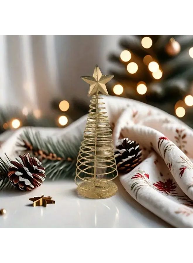 Iron Christmas Tree Desktop Ornaments Set Of 2 With Golden Star For Home Party Decor - Image 4