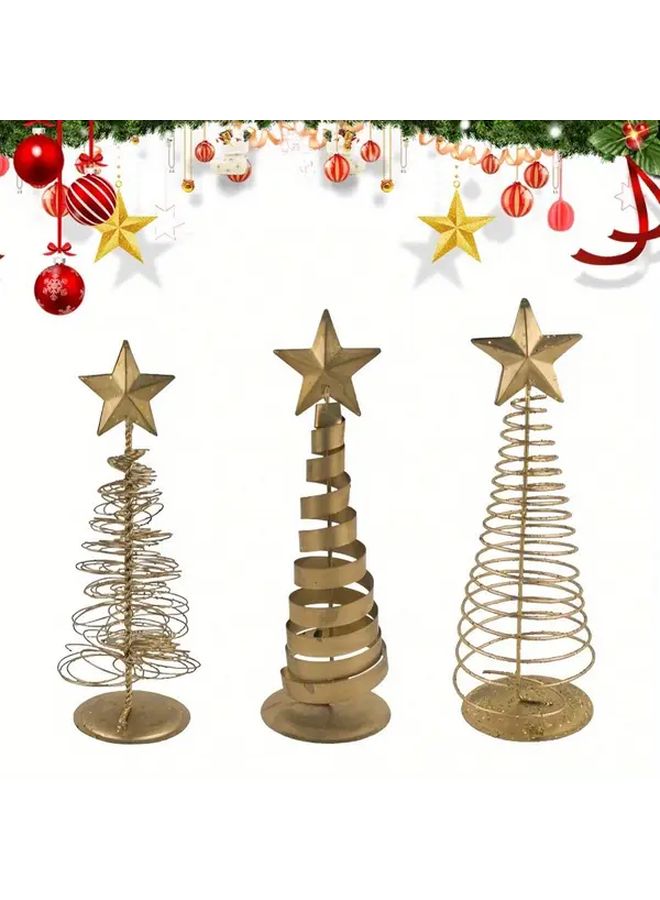 Iron Christmas Tree Desktop Ornaments Set Of 2 With Golden Star For Home Party Decor - Image 3