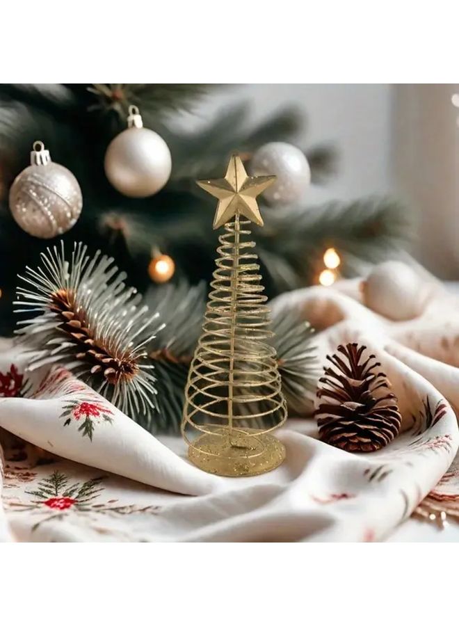 Iron Christmas Tree Desktop Ornaments Set Of 2 With Golden Star For Home Party Decor - Image 1