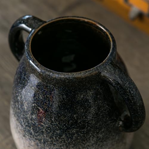 Tanvecle Blue Gradient Ceramic Vase with 2 Handles, Modern Farmhouse Decor, Rustic Terracotta Pottery, Decorative Clay Flower Vase, Centerpiece for Dining Table - 7 Inch - Image 4