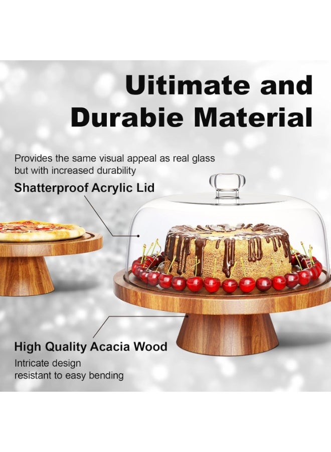 2-in-1 Wood Cake Stand with Acrylic Dome Cover, 12 Inch Round Dessert Display Holder for Birthday, Wedding, Party - Image 3