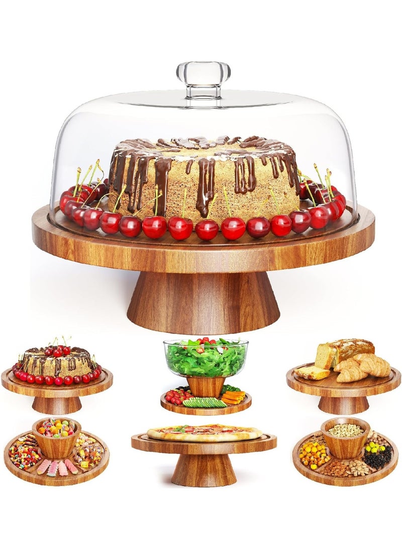 2-in-1 Wood Cake Stand with Acrylic Dome Cover, 12 Inch Round Dessert Display Holder for Birthday, Wedding, Party - Image 1