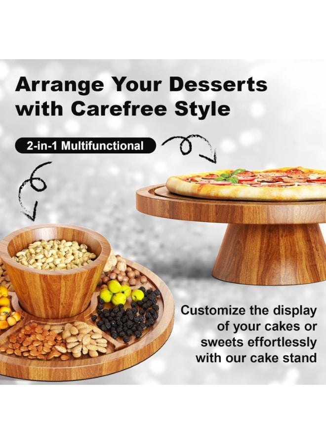 2-in-1 Wood Cake Stand with Acrylic Dome Cover, 12 Inch Round Dessert Display Holder for Birthday, Wedding, Party - Image 2