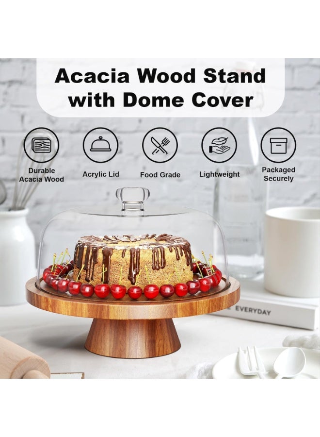 2-in-1 Wood Cake Stand with Acrylic Dome Cover, 12 Inch Round Dessert Display Holder for Birthday, Wedding, Party - Image 5