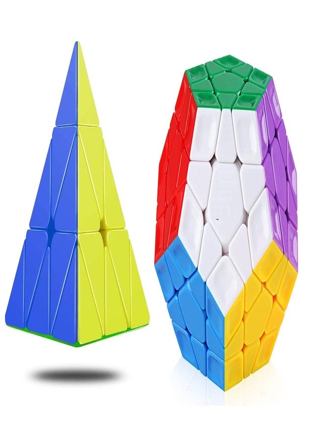 AUTHFORT Speed Cube Combo Of Megaminx And Pyraminx Pyramid Triangle High Speed Stickerless Magic Puzzle Cube For Kid (2 Pieces) - Image 1