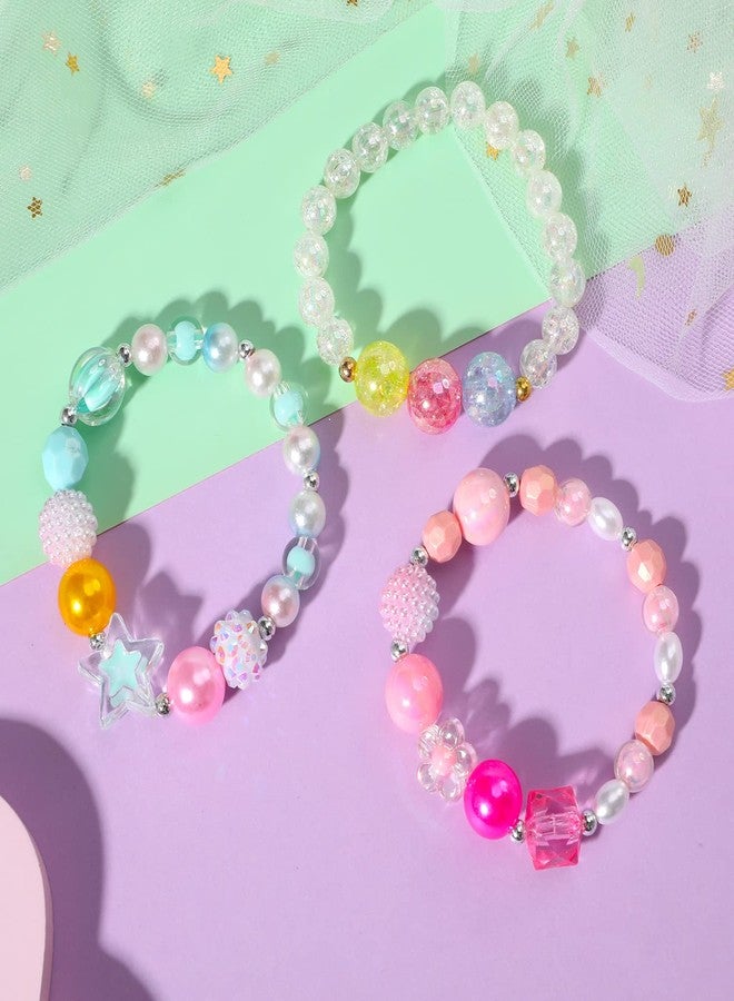 PinkSheep Beads Necklace and Bracelet for Kids, 3 Sets, Little Girls Jewelry Necklace and Bracelet with Heart Pendant, Dress Up Pretend Play Party Favor - Image 4