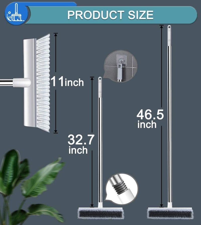 Epsilon Bathroom Tiles Cleaner Brush with Long Handle Floor Scrubber Squeegee Cleaning Supplies for Household Kitchen Accessories Items 2 in 1 Floor Scrub Cleaning Brush NFC White - Image 5