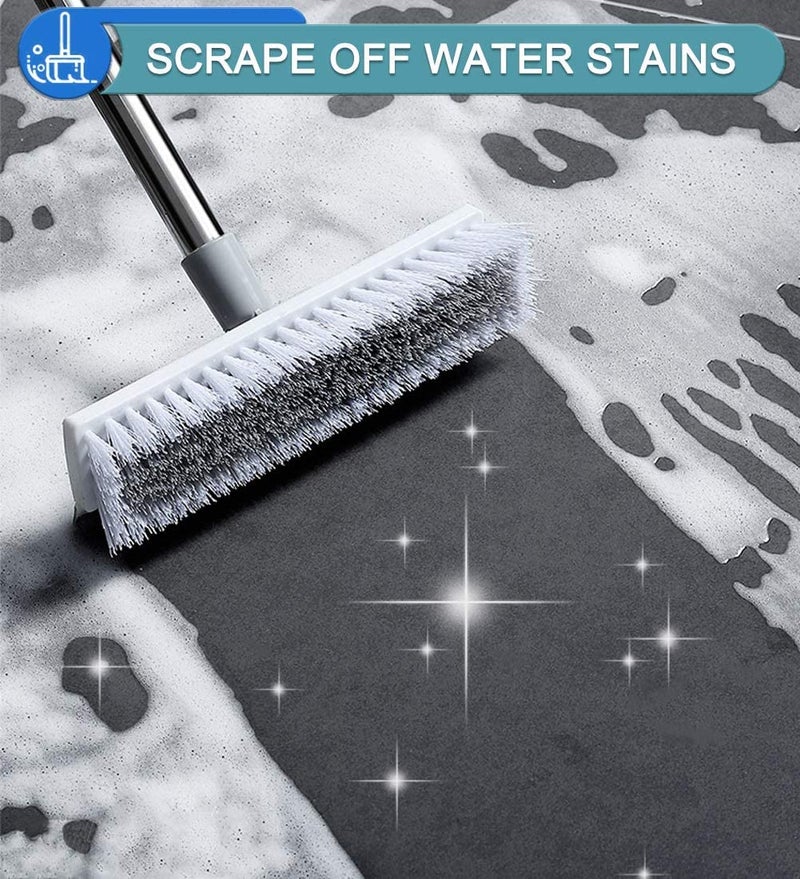 Epsilon Bathroom Tiles Cleaner Brush with Long Handle Floor Scrubber Squeegee Cleaning Supplies for Household Kitchen Accessories Items 2 in 1 Floor Scrub Cleaning Brush NFC White - Image 2