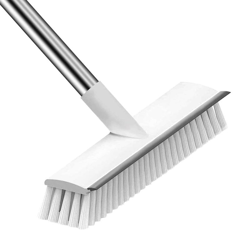 Epsilon Bathroom Tiles Cleaner Brush with Long Handle Floor Scrubber Squeegee Cleaning Supplies for Household Kitchen Accessories Items 2 in 1 Floor Scrub Cleaning Brush NFC White - Image 1