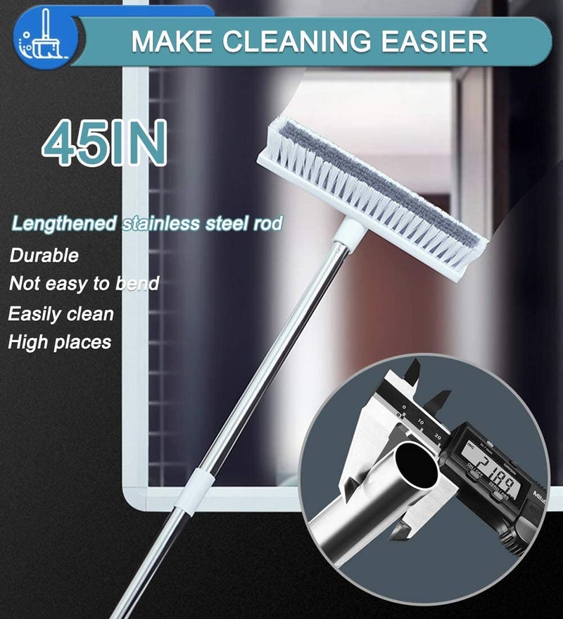 Epsilon Bathroom Tiles Cleaner Brush with Long Handle Floor Scrubber Squeegee Cleaning Supplies for Household Kitchen Accessories Items 2 in 1 Floor Scrub Cleaning Brush NFC White - Image 4