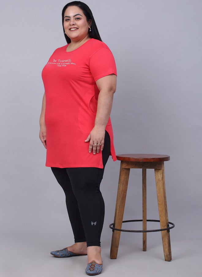 Trend Level Plus Size Typography Printed Pure Cotton Longline T-shirt - Image 5