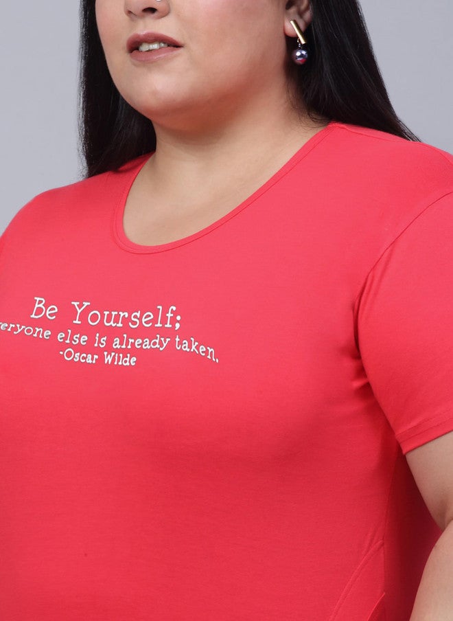 Trend Level Plus Size Typography Printed Pure Cotton Longline T-shirt - Image 2