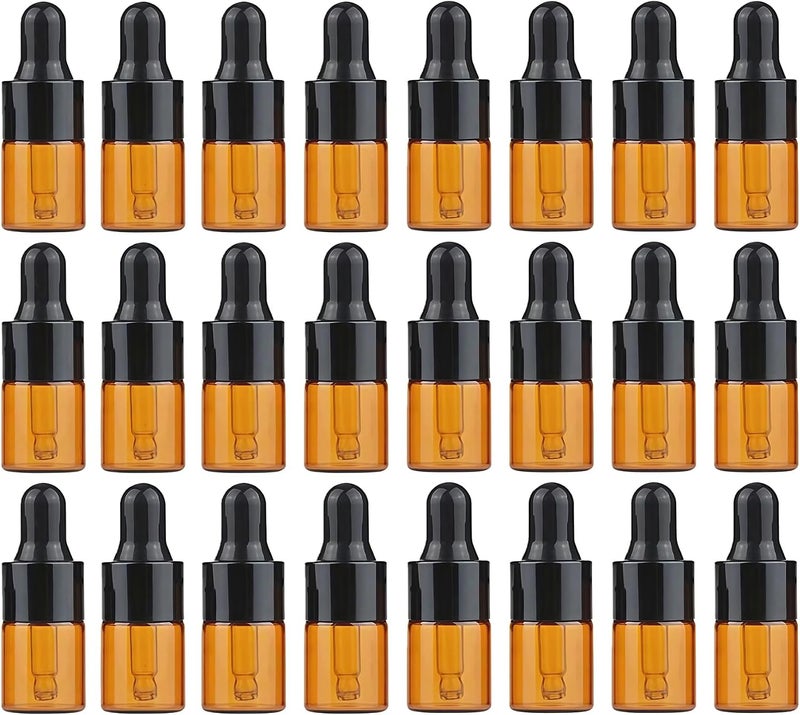 UPSTORE 24PCS Empty Refill Mini Amber Glass Essential Oil Dropper Bottle Jars Packing Vials with Black Rubber Cap Cosmetic Perfume Sample Liquid Storage Holder Containder Makepup Beauty Tool(2ml) - Image 1