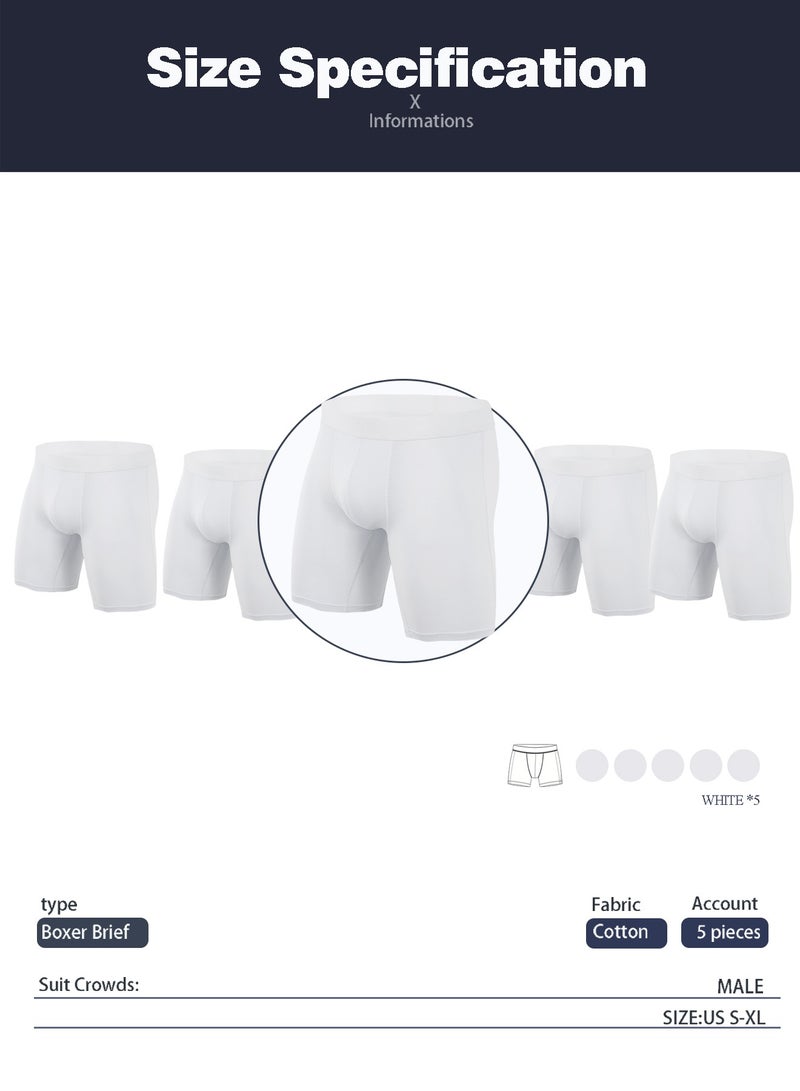 infino Men's 5-Pack Boxer Briefs - Mid-Rise, Anti-Chafing Stretch Cotton, Breathable Athletic Underwear in Pure White - Available in XXL - Image 5