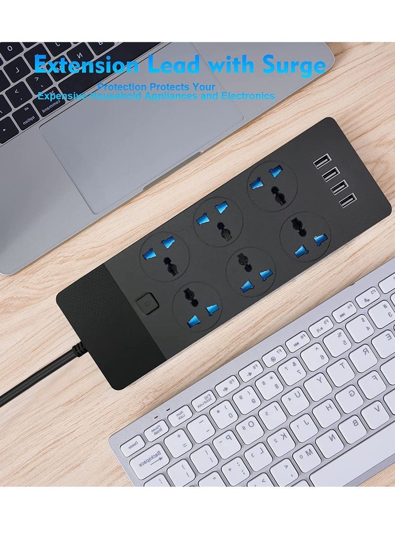 Power Strips Extension Cord 6 Outlets, Universal Plug Adapter with 4 USB Ports Surge Protector Charging Socket with 2M Bold Extension Cord - Image 4