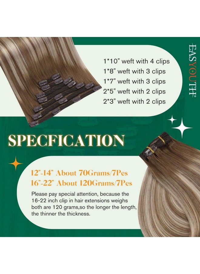 Easyouth - Clip In Hair Extensions Human Hair Clip In Extensions Chestnut Brown To Blonde Highlights 6/60/6 Real Hair Clip In Extensions 7Pcs Double Weft Clip In Human Hair Extensions 12 Inch 70Gram - Image 1