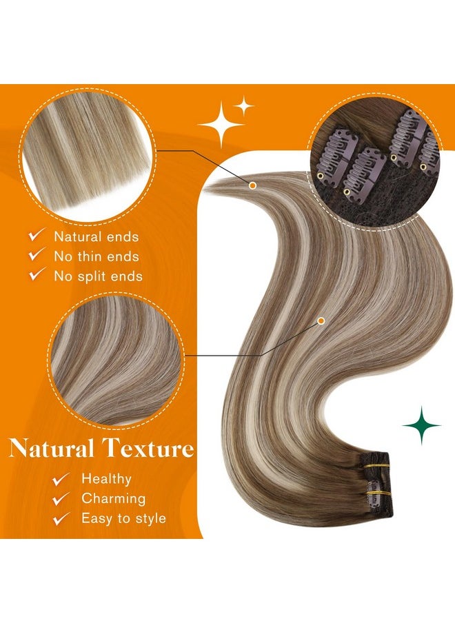 Easyouth - Clip In Hair Extensions Human Hair Clip In Extensions Chestnut Brown To Blonde Highlights 6/60/6 Real Hair Clip In Extensions 7Pcs Double Weft Clip In Human Hair Extensions 12 Inch 70Gram - Image 1