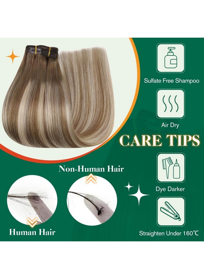 Easyouth - Clip In Hair Extensions Human Hair Clip In Extensions Chestnut Brown To Blonde Highlights 6/60/6 Real Hair Clip In Extensions 7Pcs Double Weft Clip In Human Hair Extensions 12 Inch 70Gram - Image 1