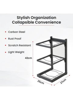 Kuber Industries Kuber Industries 3-Layer Pots and Pans Organiser Rack|Kitchen Organization And Storage|Adjustable Pot Lid Holder Rack|Home Kitchen Accessories (Black) 