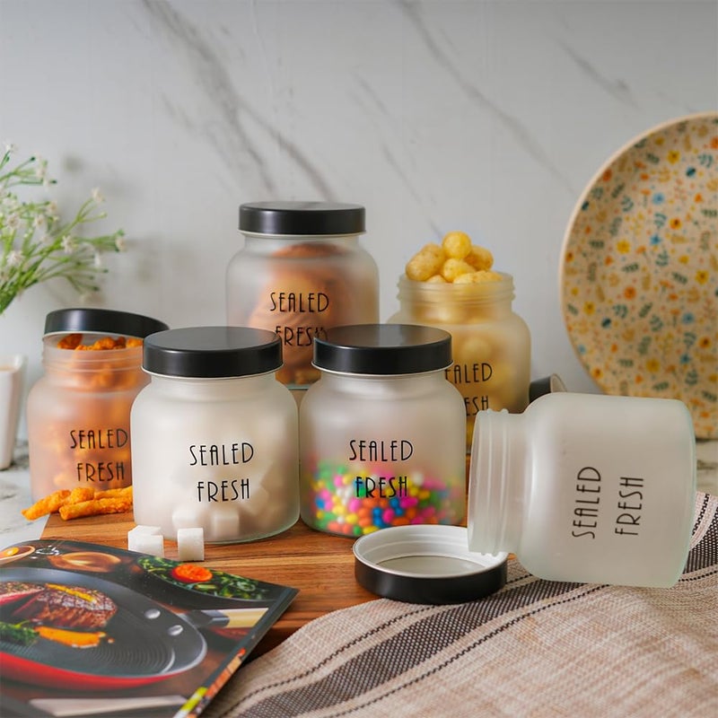 Femora Femora Frost Round Glass Jars for Kitchen Kitchen Storage Jars Stainless Steel Airtight Lids 1 Year Warranty Airtight Jars for Snacks Fry Food Masala Spice Pickles Cookies 700ml Set of 6 - Image 3